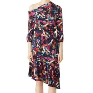 SALONI Multicolor Lexie Silk Floral Print Off-Shoulder Ruffle Dress